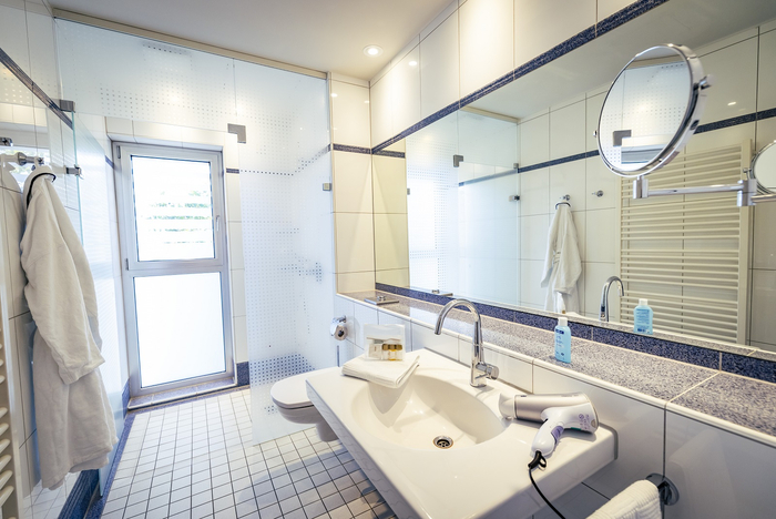 Badezimmer eines Wahlleistungszimmers im St. Anna Hospital Herne.