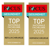 FOCUS-Siegel "Top Nationale Fachklinik 2025 für Refluxchirurgie" und "Top Nationale Fachklinik 2025 für Hernienchirurgie"